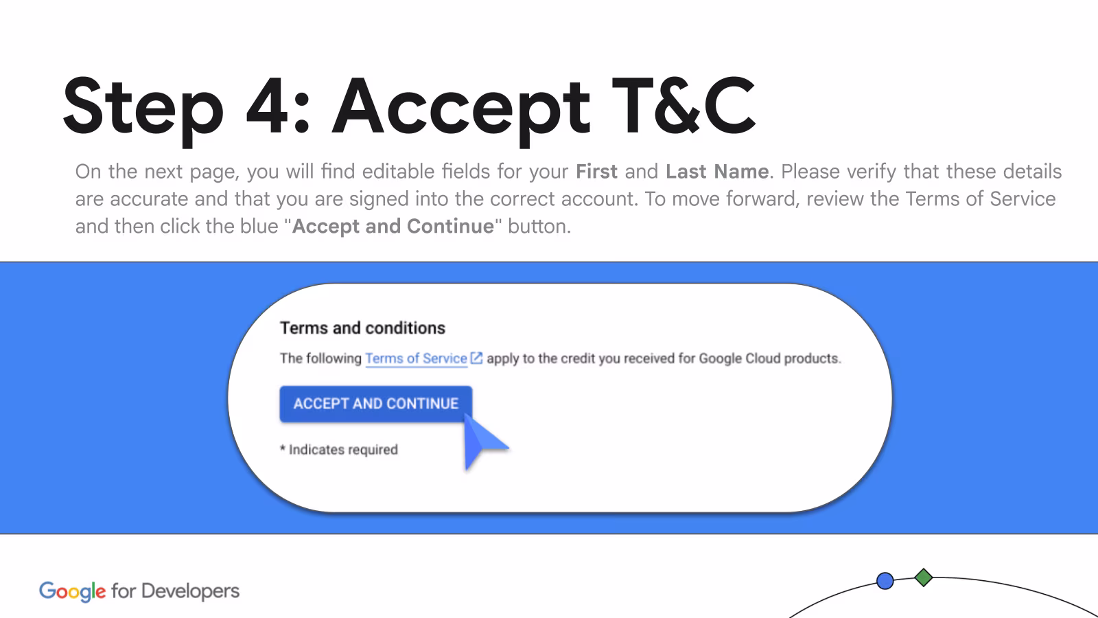 Verify your name and accept the terms