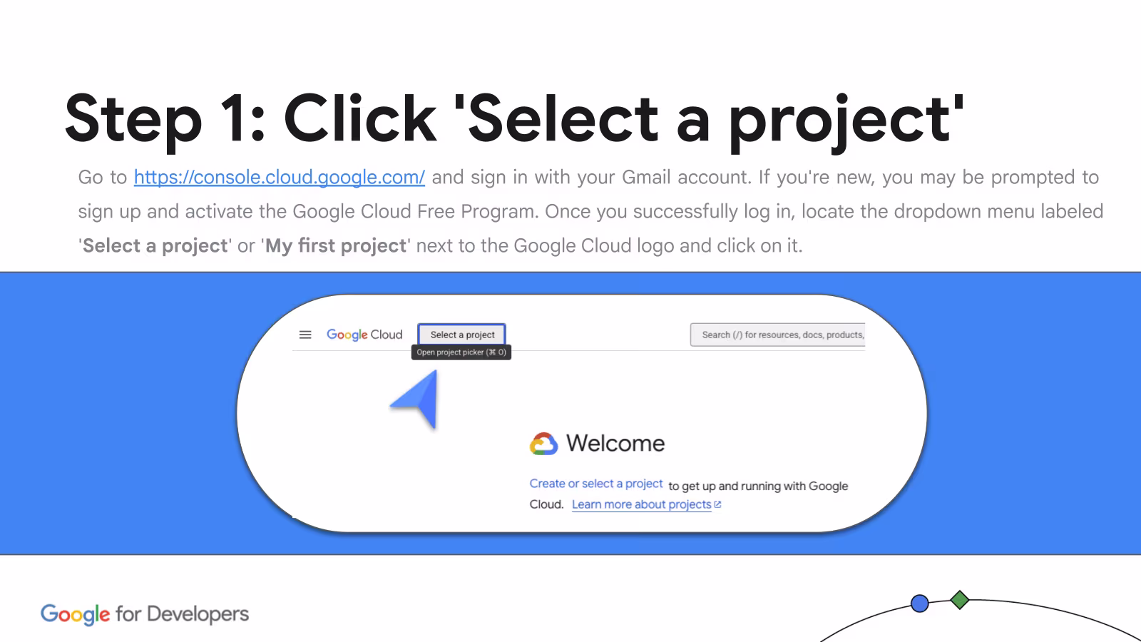 Project picker dropdown in the Cloud Console