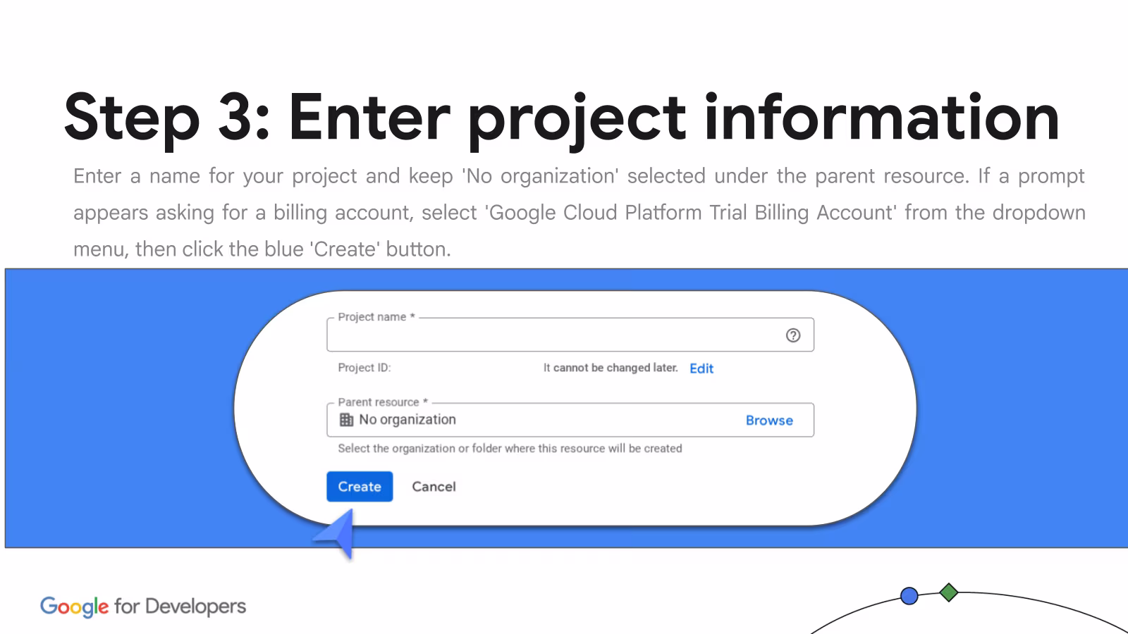 Project info form with name and parent fields