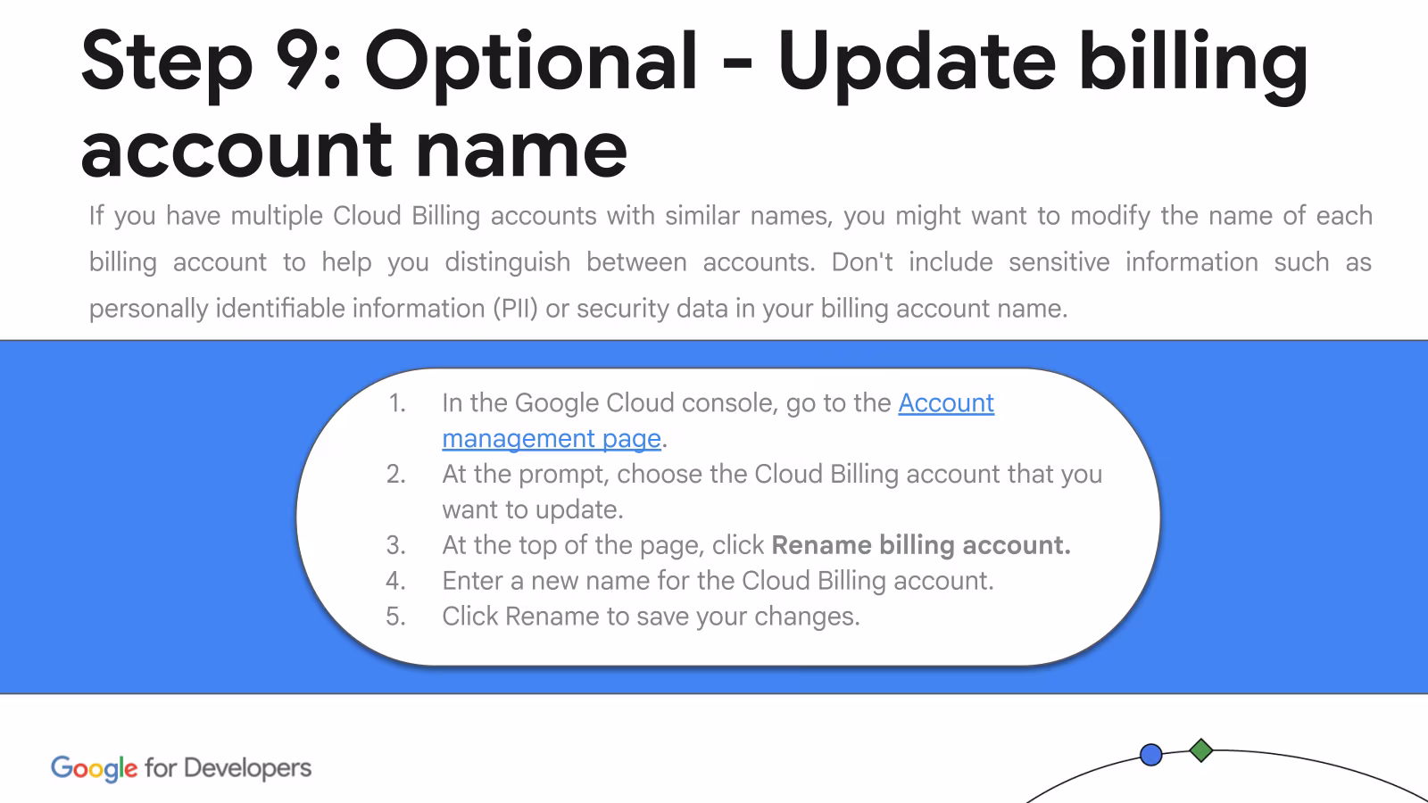 Account management page with the Rename billing account control highlighted